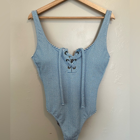 J. Crew Lace-up One-Piece In Faded Stripe - Picture 6 of 16